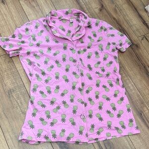 Bright Pink Pineapple Print Short-Sleeve Button-Up Shirt